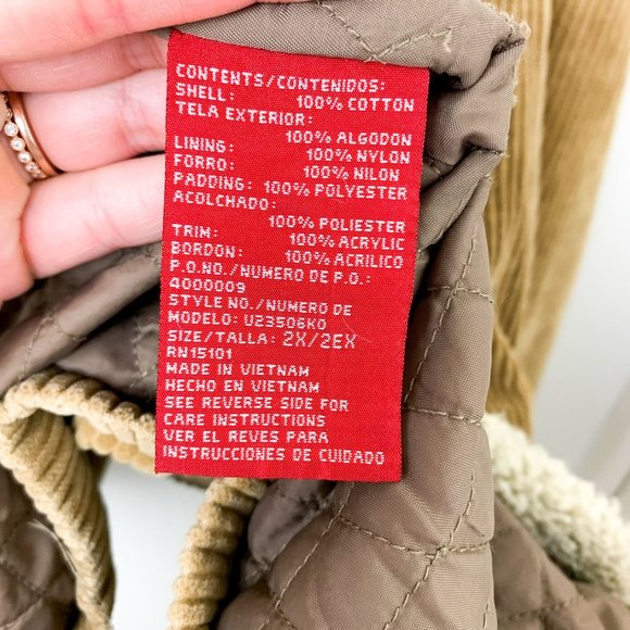 Vintage Gloria Vanderbilt tan corduroy sherpa collar quilted liner coat 2X - Picture 6 of 10